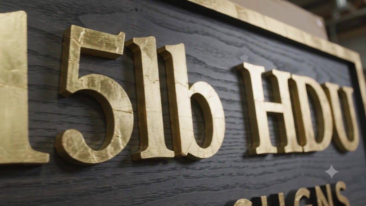Finished dimensional letters mounted over a dark textured HDU sign background