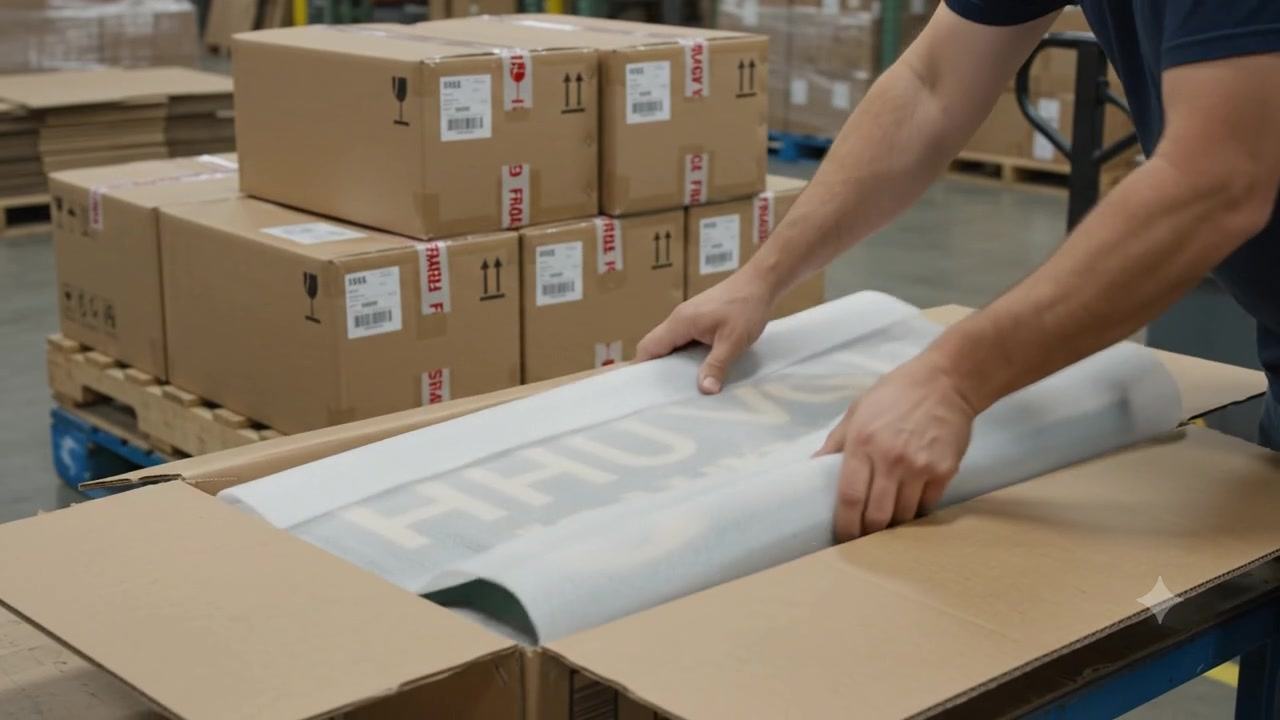 Finished HDU sign being wrapped and boxed for nationwide shipment