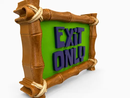 Custom Exit Only dimensional sign with bamboo-style border and raised purple letters